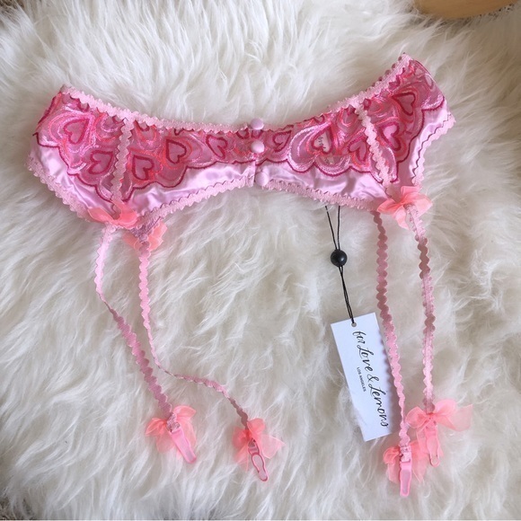 For Love and lemons vibrant embroidered hearts bows garter belt XL